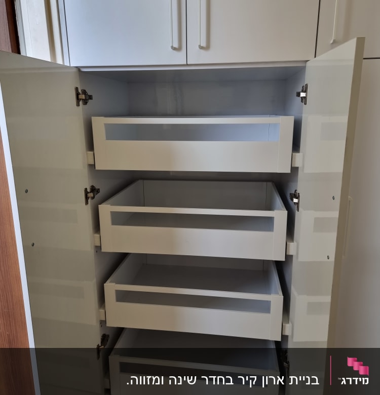 ארון פתוח עם מגירות נשלפות לבנות